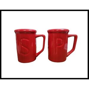 NEW Red Salt & Pepper Shaker Set Glazed Ceramic Modern Farmhouse Holiday Style